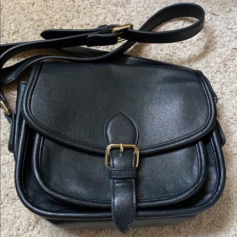 Black small faux leather crossbody purse